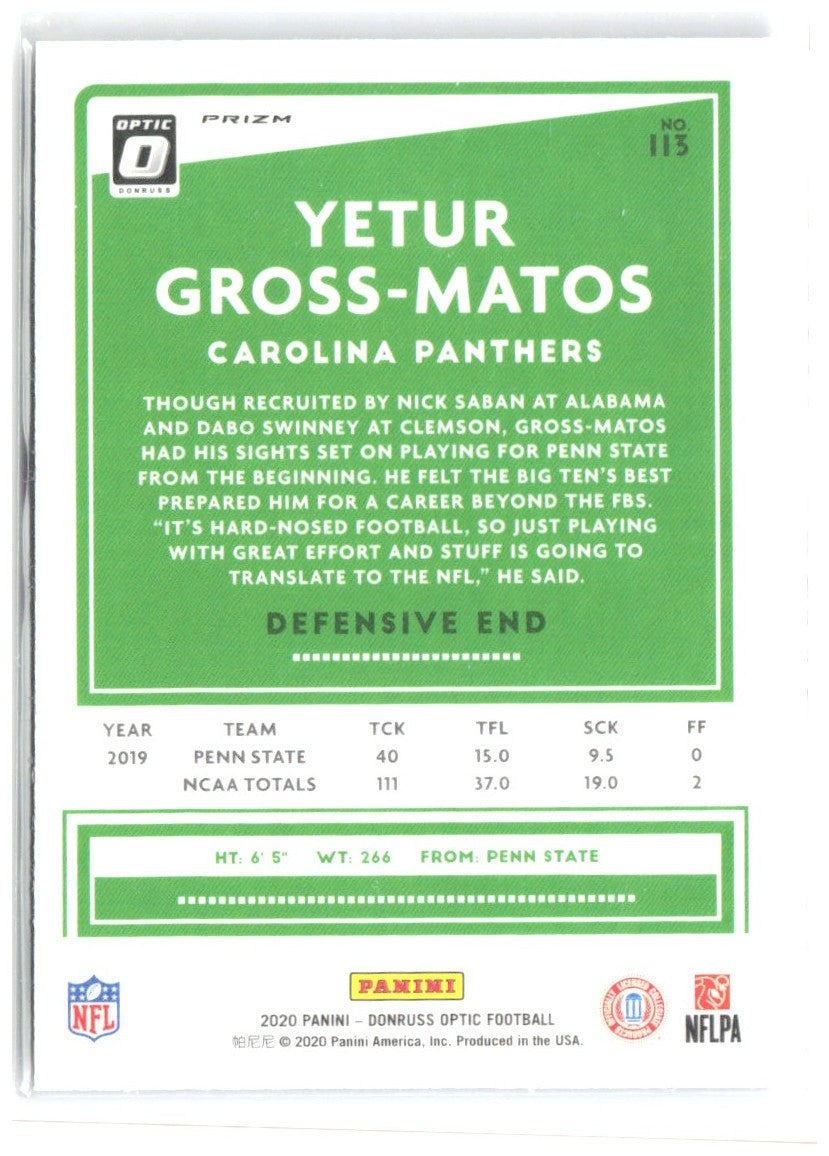 Yetur Gross-Matos Donruss Optic - Blue Scope 113 2020 Carolina Panthers