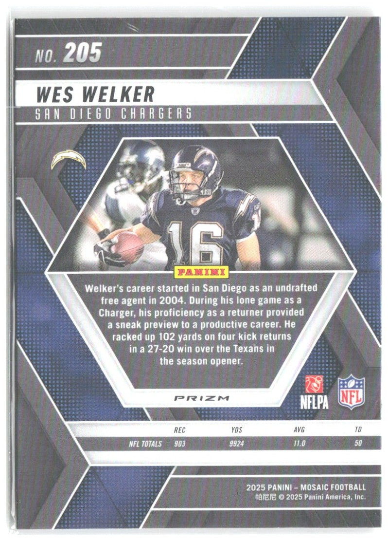 Wes Welker Panini Mosaic - Mosaic Red 205 2025 San Diego Chargers