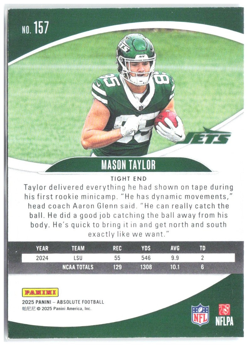 Mason Taylor Panini Absolute - Retail 157 2025 New York Jets RC