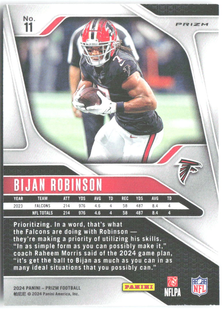 Bijan Robinson Panini Prizm - Silver 11 2024 Atlanta Falcons