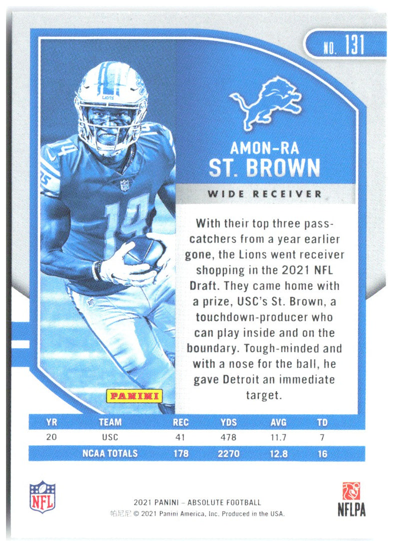 Amon-Ra St. Brown Panini Absolute - Retail 131 2021 Detroit Lions RC
