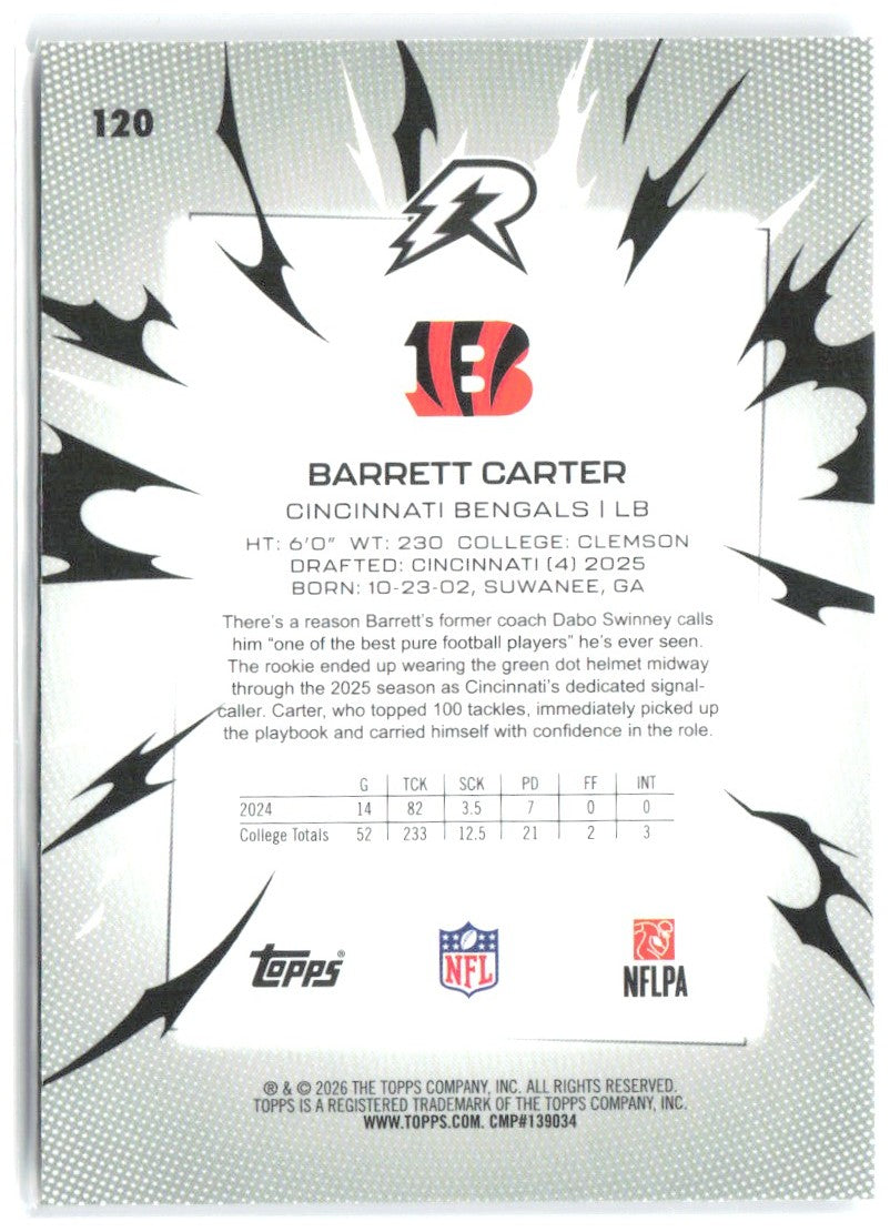 Barrett Carter Topps Resurgence 120 2025 Cincinnati Bengals RC