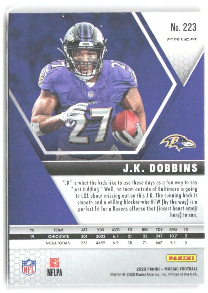 J.K. Dobbins Panini Mosaic - Prizm Reactive Gold 223 2020 Baltimore Ravens