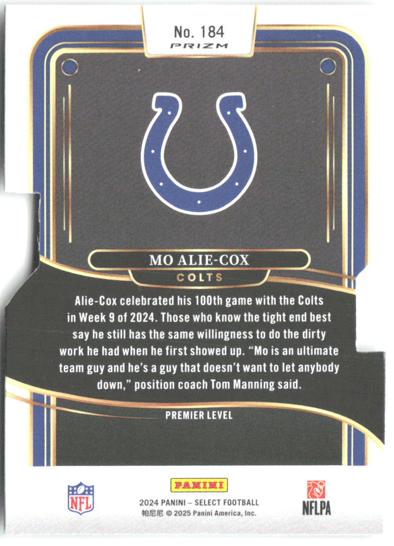 Mo Alie-Cox Panini Select - Silver Prizm Die Cut 184 2024 Indianapolis Colts