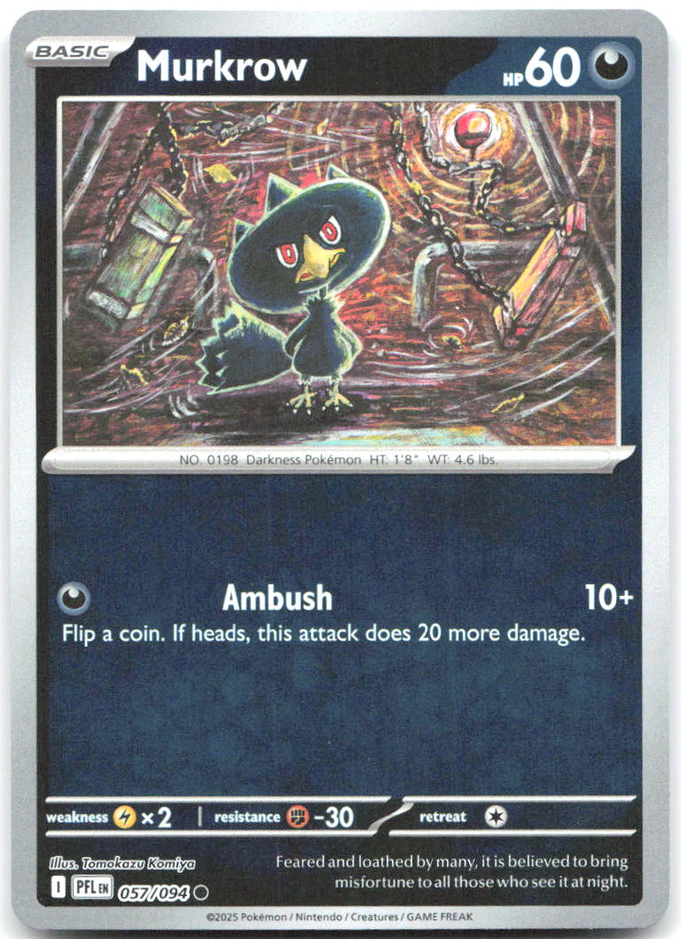Murkrow Reverse Holo Common ME02 Phantasmal Flames 057/094 NM Tomokazu Komiya
