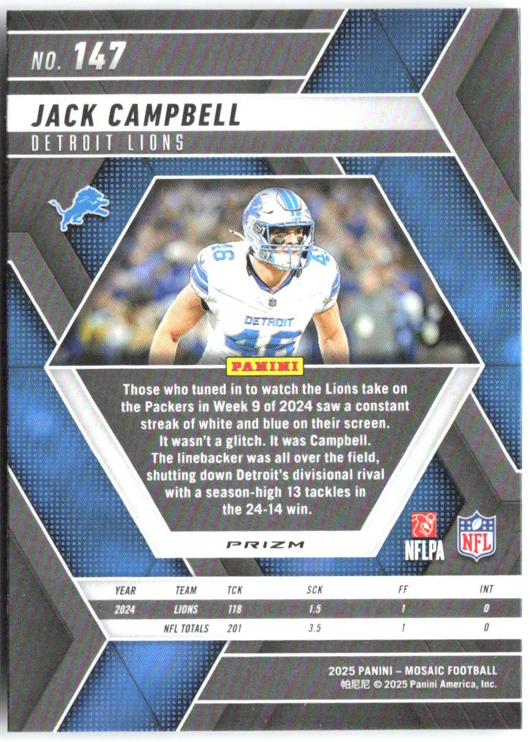 Jack Campbell Panini Mosaic - Mosaic 147 2025 Detroit Lions
