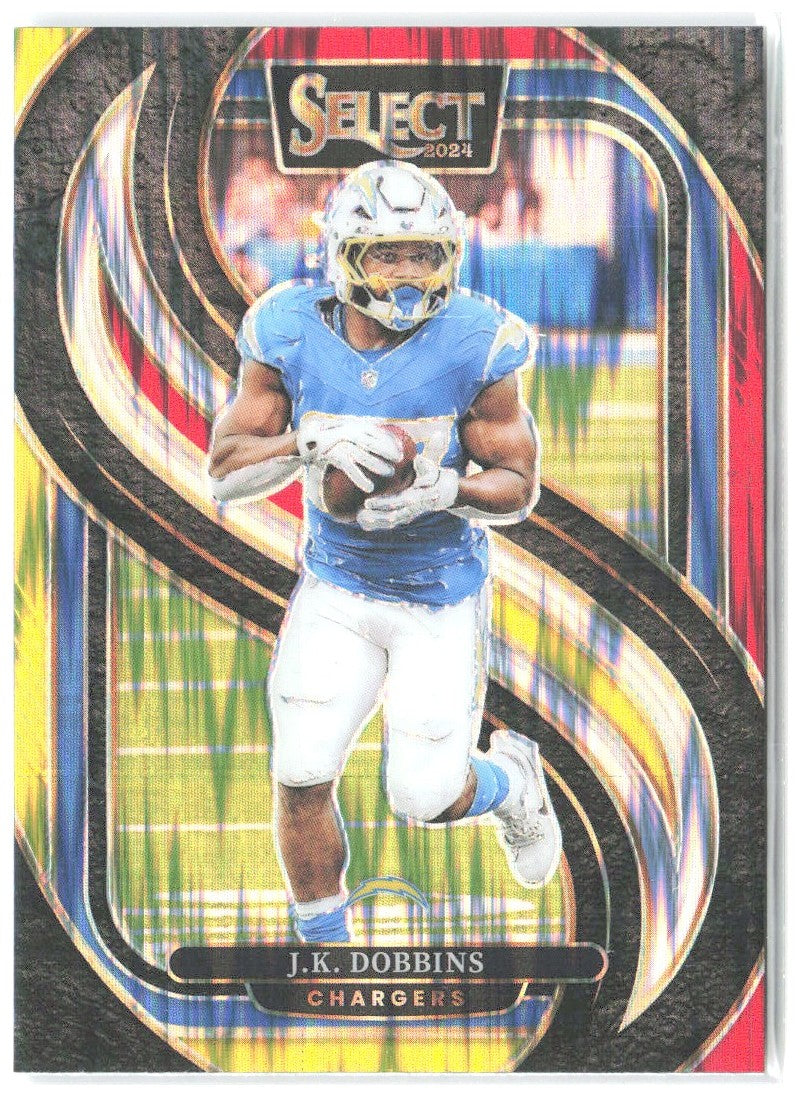 J.K. Dobbins Select - Red & Yellow Prizm Shock 162 2024 Los Angeles Chargers