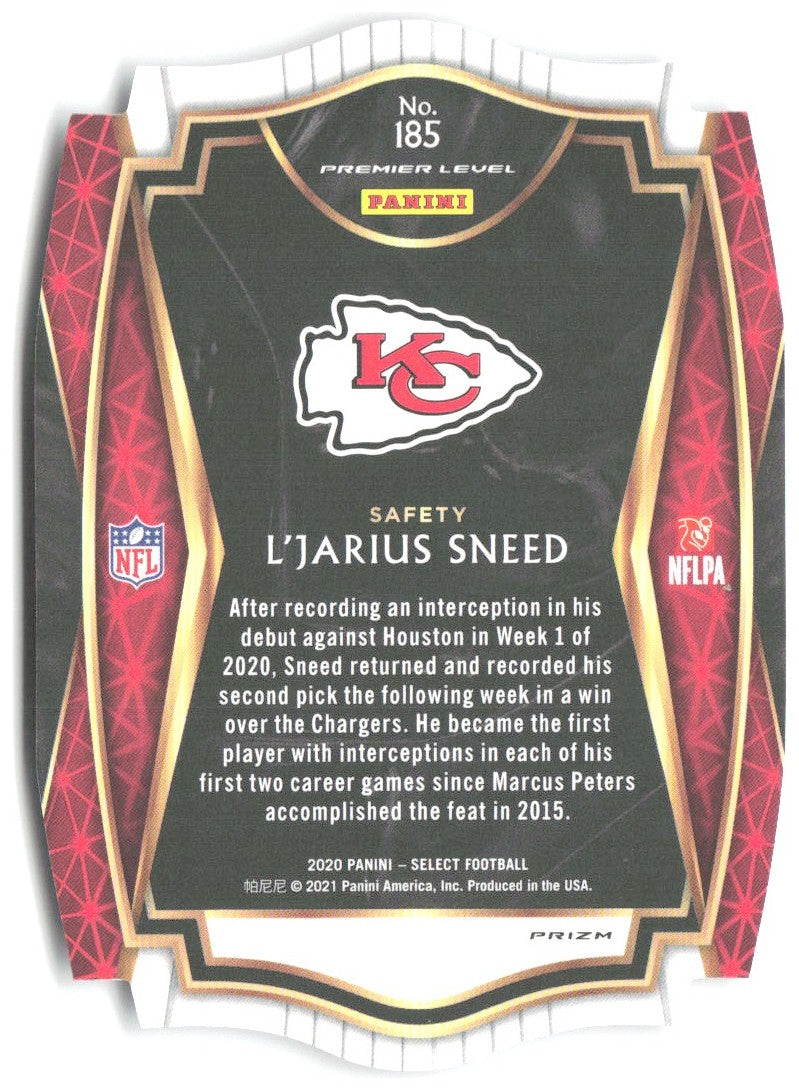 L'Jarius Sneed Panini Select - Purple Prizm Die Cut 185 2020 Kansas City Chiefs