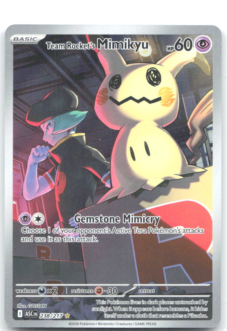 Team Rocket's Mimikyu Illustration Rare ME: Ascended Heroes 238/217 NM GOSSAN