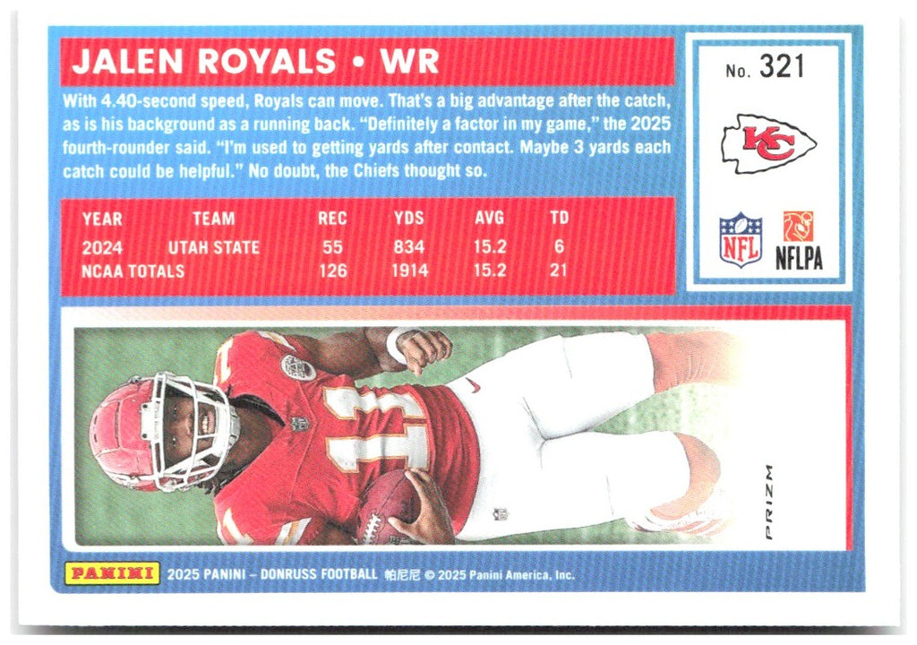 Jalen Royals Donruss - Optic Rated Rookies Red Wave 321 2025 Kansas City Chiefs
