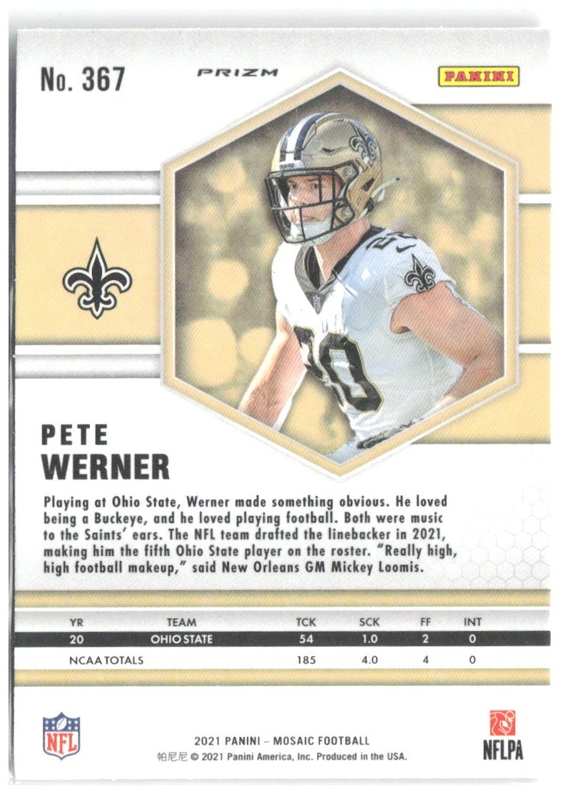 Pete Werner Panini Mosaic - Prizm Camo Pink 367 2021 New Orleans Saints