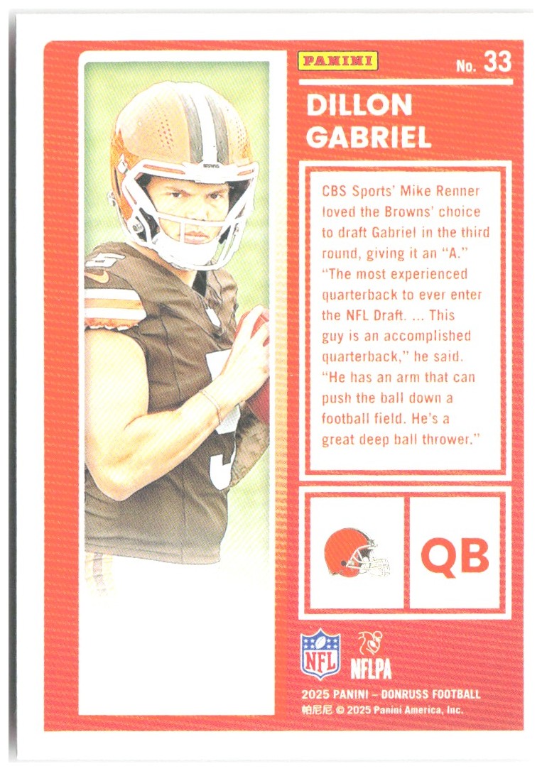 Dillon Gabriel Donruss - The Rookies 33 2025 Cleveland Browns