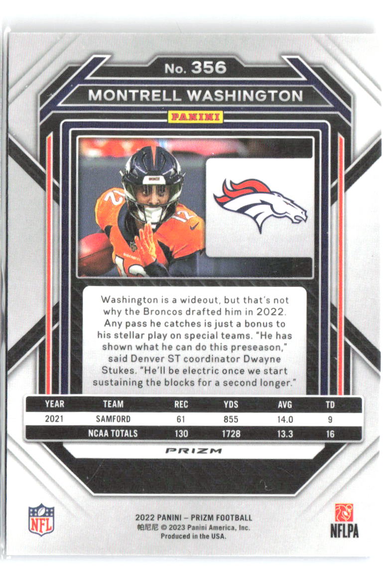 Montrell Washington Panini Prizm - Red White and Blue 356 2022 Denver Broncos