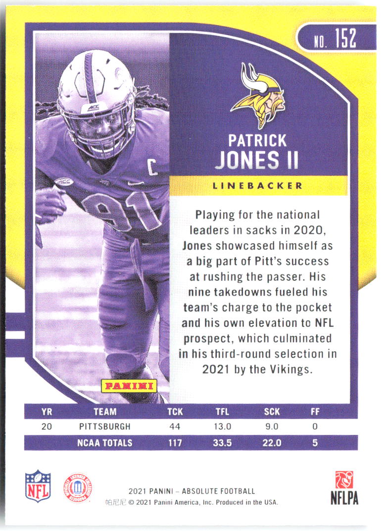 Patrick Jones II Panini Absolute - Retail 152 2021 Minnesota Vikings RC