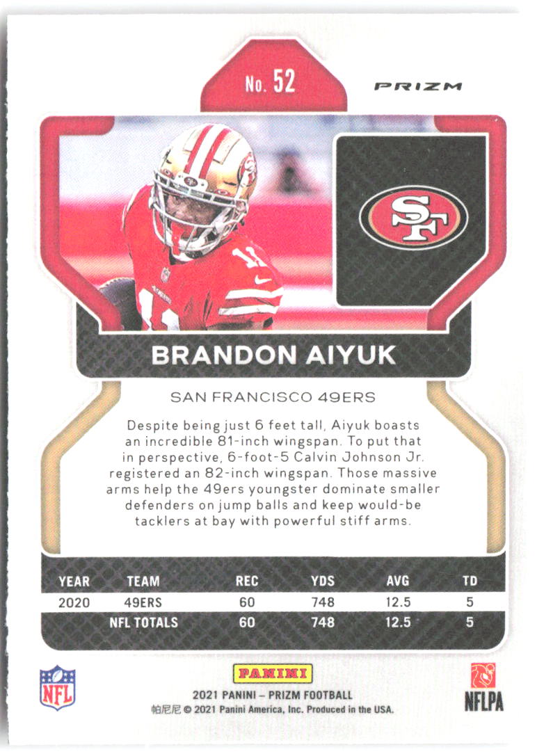 Brandon Aiyuk Panini Prizm - Red Ice 52 2021 San Francisco 49ers