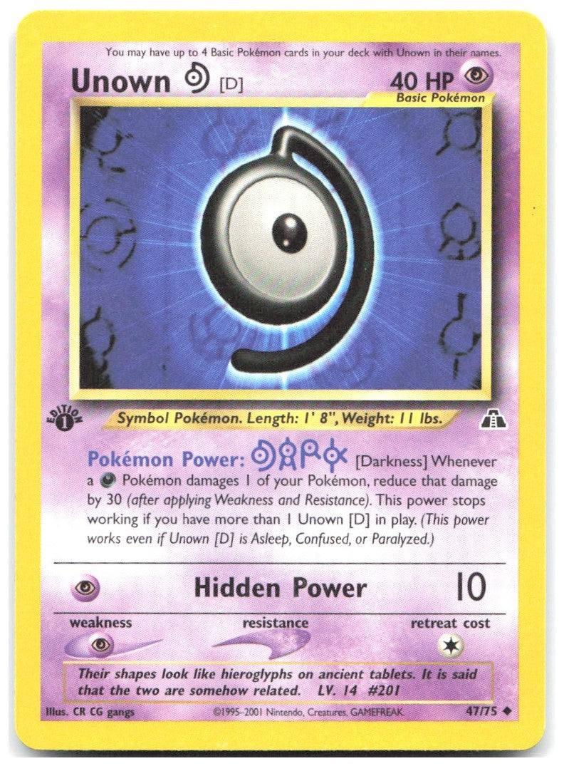 Unown [D] 1st Edition Uncommon Neo Discovery 47/75 NM CR CG gangs