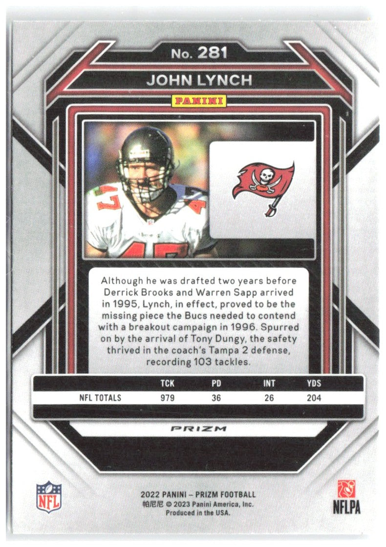 John Lynch Panini Prizm - Silver 281 2022 Tampa Bay Buccaneers