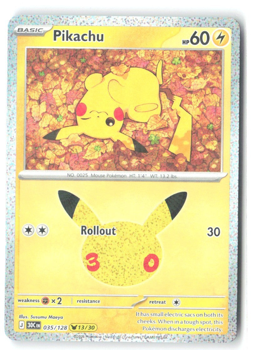 Pikachu Holo Pikachu Rare ME 30th Celebration 035/128 NM Susumu Maeya