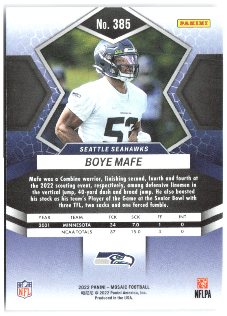 Boye Mafe Panini Mosaic 385 2022 Seattle Seahawks RC