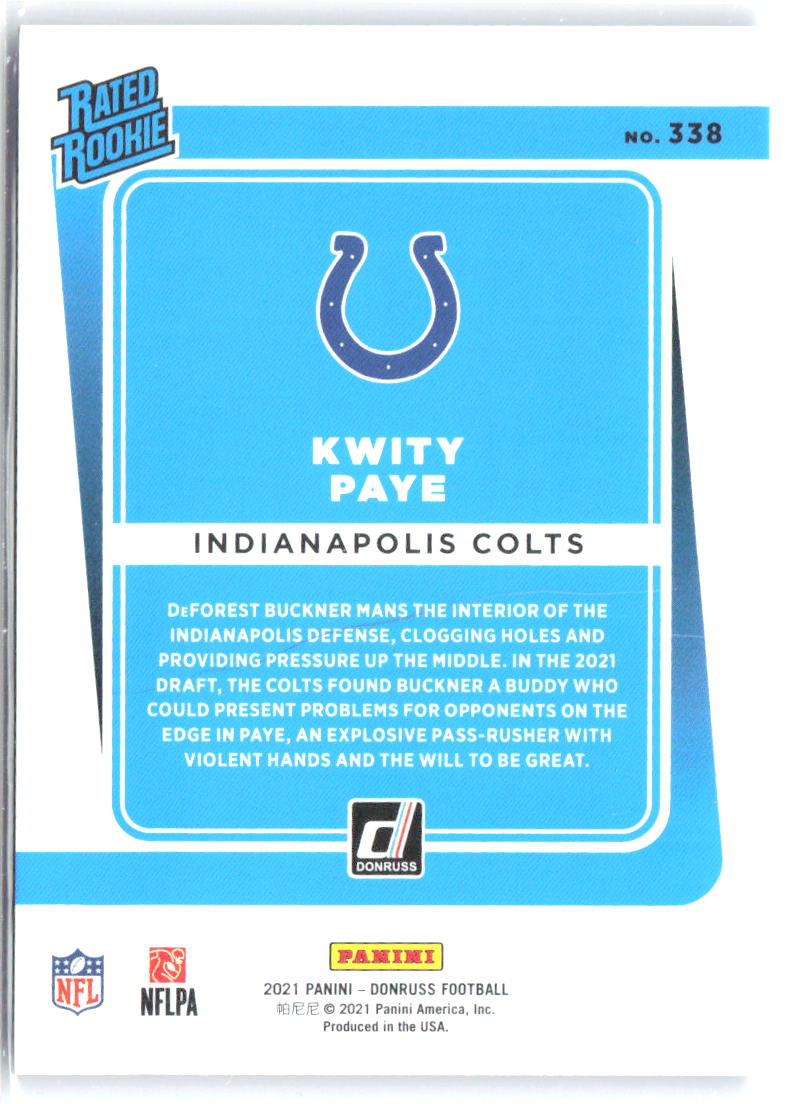 Kwity Paye Donruss - Press Proof Blue 338 2021 Indianapolis Colts