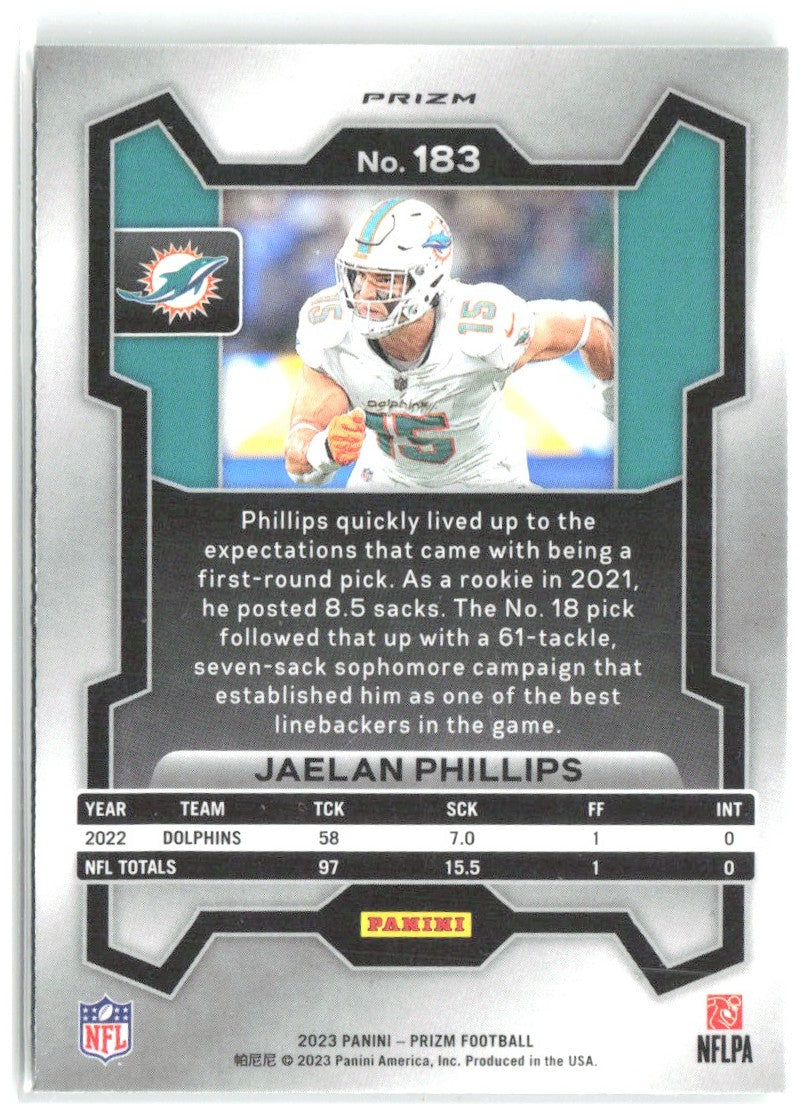 Jaelan Phillips Panini Prizm - Neon Green Pulsar 183 2023 Miami Dolphins