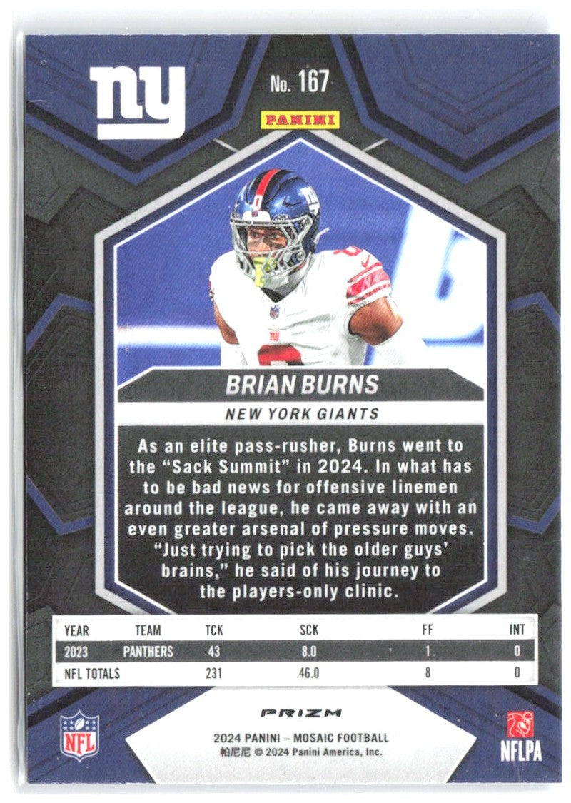Brian Burns Panini Mosaic - Mosaic Reactive Blue 167 2024 New York Giants