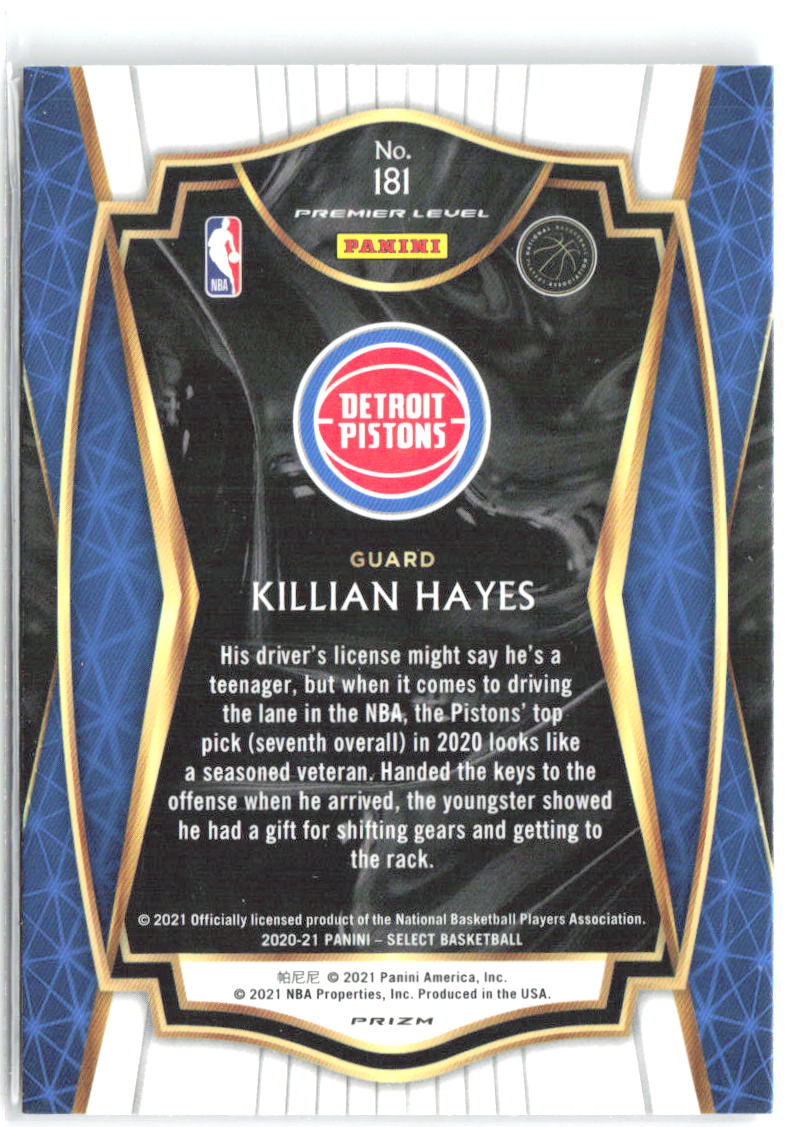 Killian Hayes Panini Select - Zebra Prizms 181 2020-21 Detroit Pistons