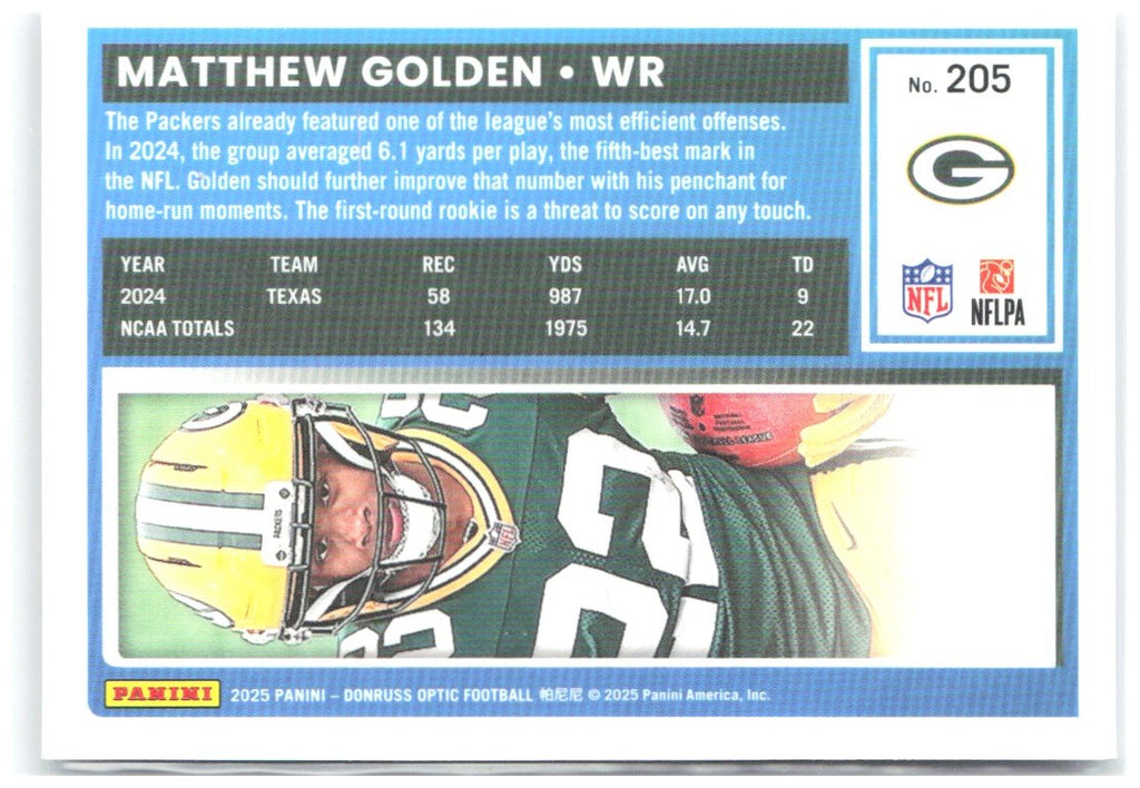Matthew Golden Donruss Optic 205 2025 Green Bay Packers RC