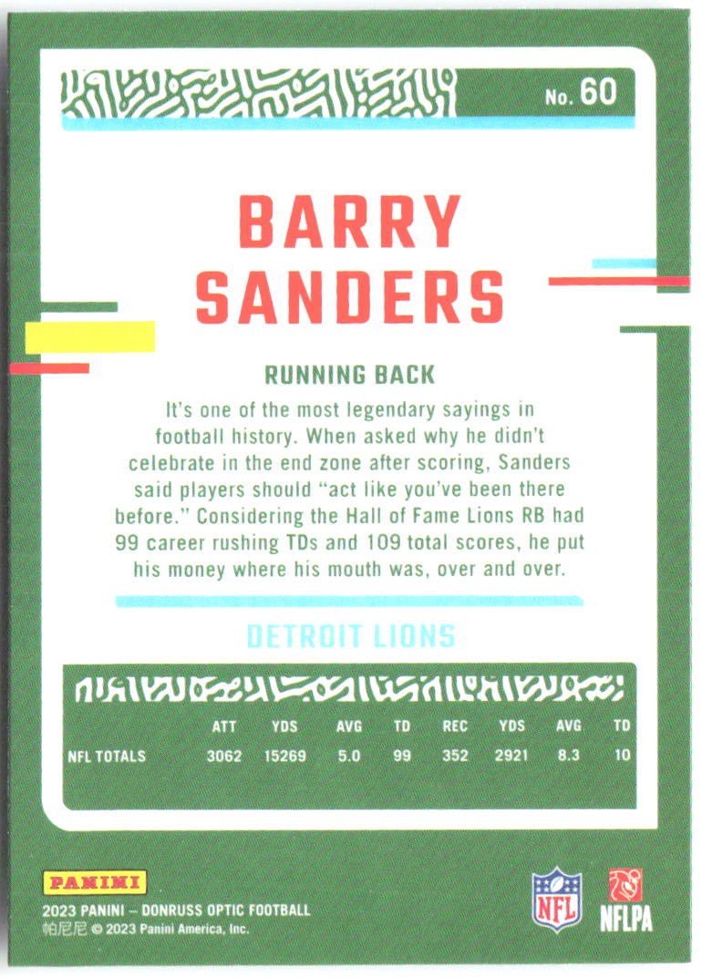Barry Sanders Donruss Optic 60 2023 Detroit Lions