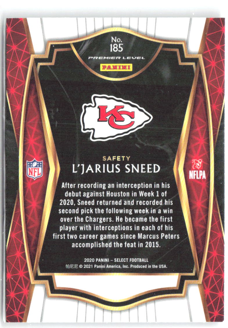 L'Jarius Sneed Panini Select 185 2020 Kansas City Chiefs RC