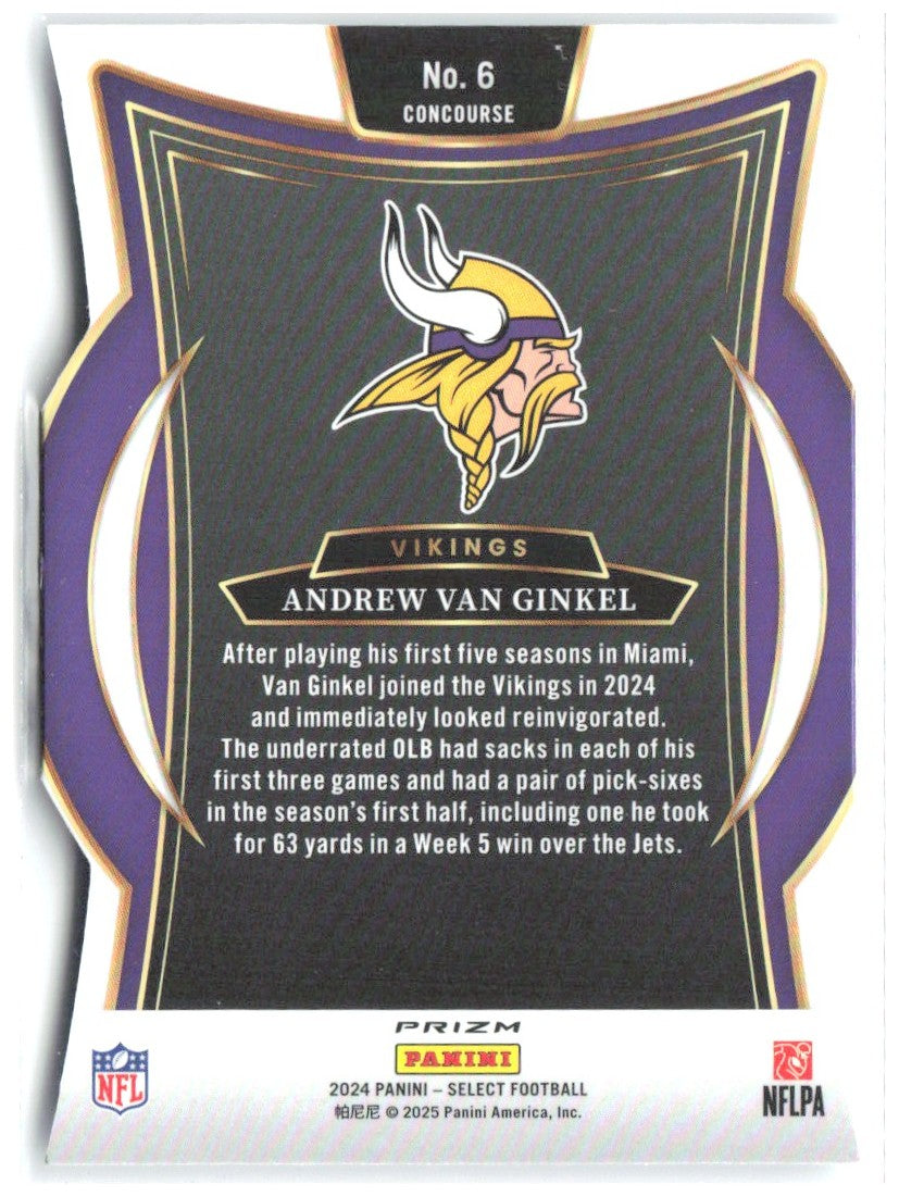 Andrew Van Ginkel Panini Select - Silver Prizm Die Cut 6 2024 Minnesota Vikings