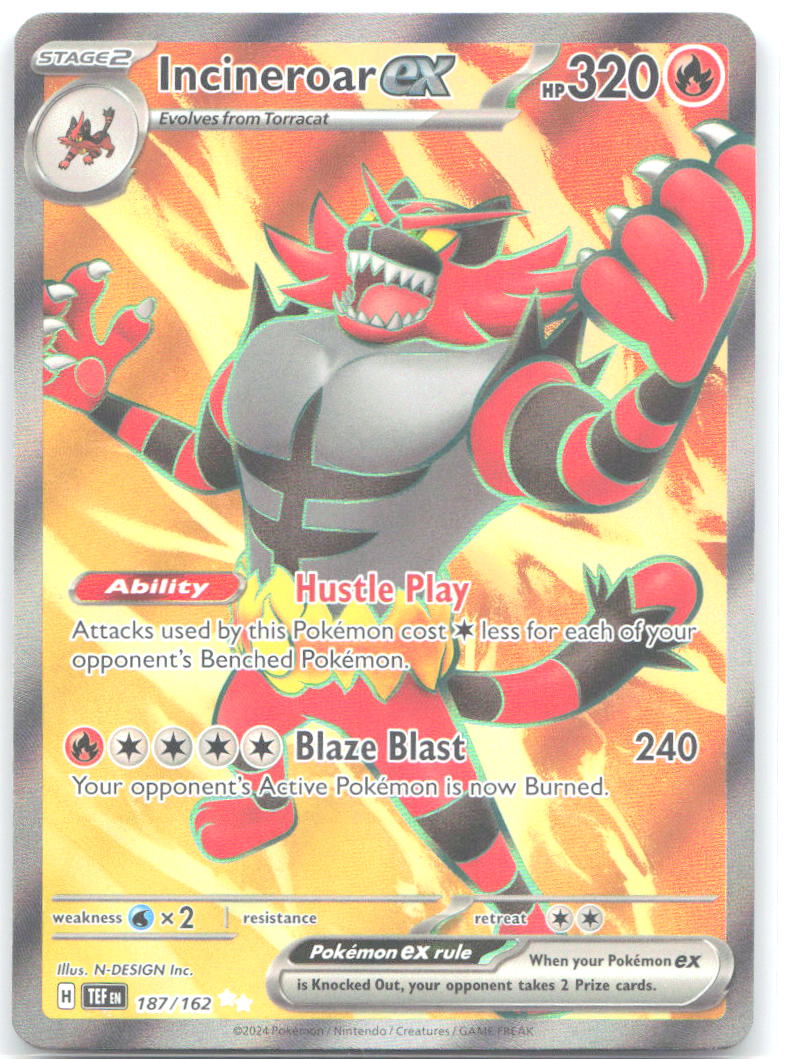 Incineroar ex Holo Ultra Rare SV05: Temporal Forces 187/162 NM N DESIGN Inc