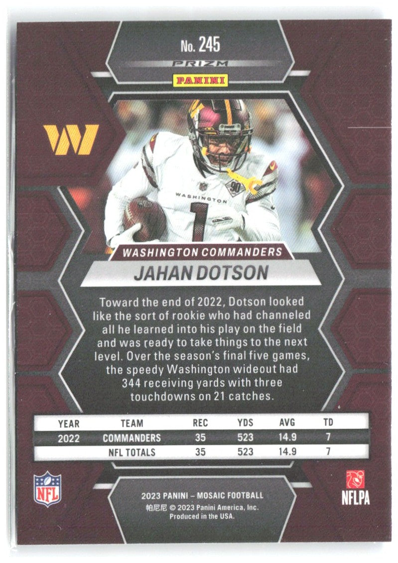 Jahan Dotson Panini Mosaic - Reactive Blue Mosaic 245 2023 Washington Commanders