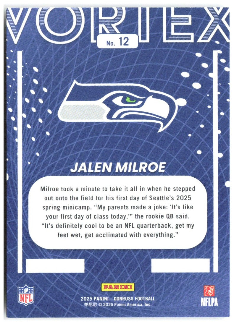 Jalen Milroe Donruss - Vortex 12 2025 Seattle Seahawks