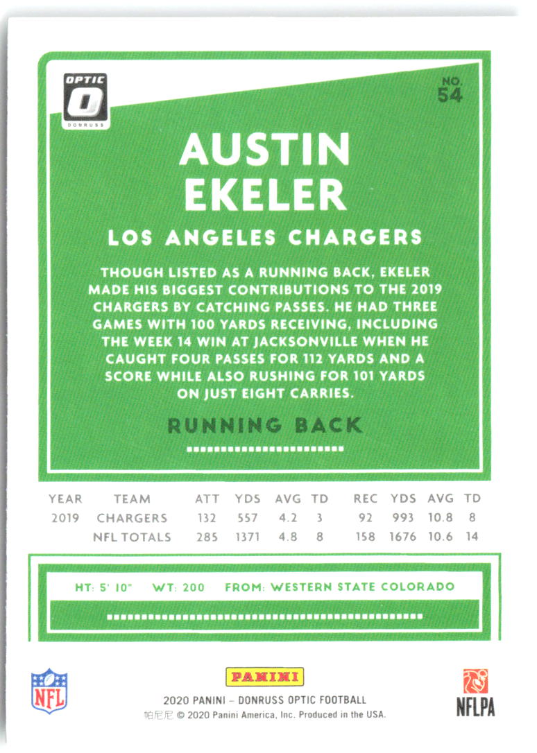 Austin Ekeler Donruss Optic 54 2020 Los Angeles Chargers