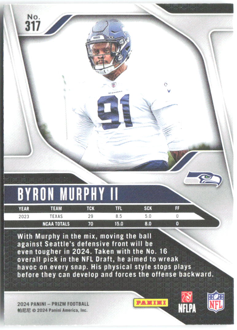 Byron Murphy II Panini Prizm 317 2024 Seattle Seahawks RC