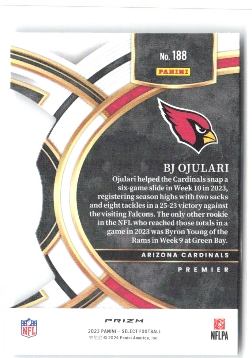 BJ Ojulari Panini Select - Silver Prizms Die Cuts 188 2023 Arizona Cardinals
