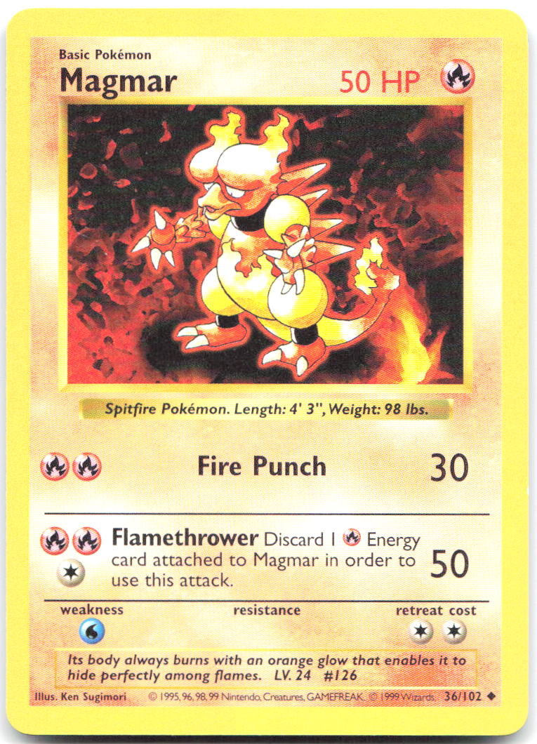 Magmar Unlimited Uncommon Base Set Shadowless 036/102 LP Ken Sugimori