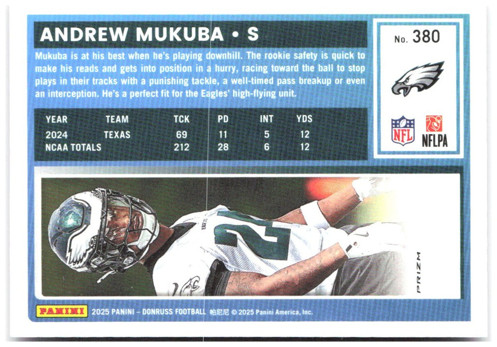 Andrew Mukuba Donruss - Optic Rated Rookies Pink 380 2025 Philadelphia Eagles