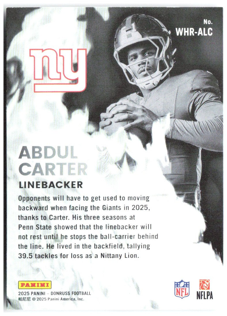 Abdul Carter Donruss - White Hot Rookies WHR-ALC 2025 New York Giants