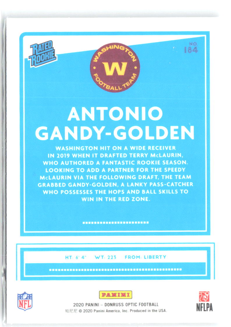 Antonio Gandy-Golden Donruss Optic 184 2020 Washington Football Team RC