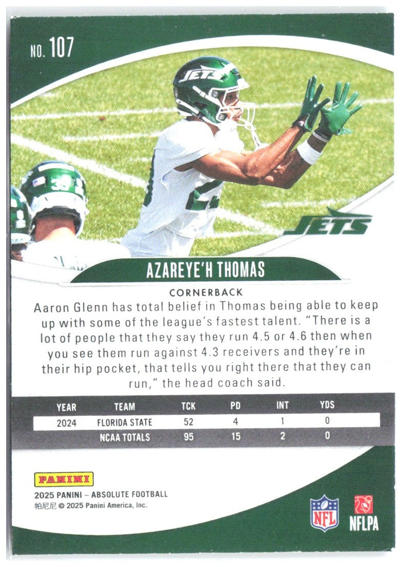 Azareye'h Thomas Panini Absolute - Retail 107 2025 New York Jets RC
