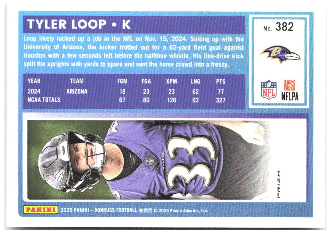 Tyler Loop Donruss - Optic Rated Rookies Preview Pink 382 2025 Baltimore Ravens