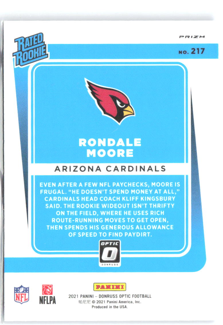 Rondale Moore Donruss Optic - Blue Hyper 217 2021 Arizona Cardinals