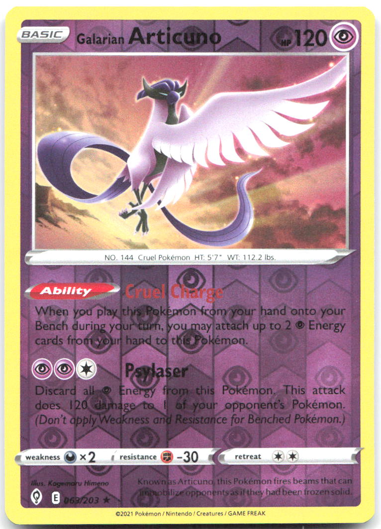 Galarian Articuno Reverse Holo Rare Evolving Skies 063/203 NM Kagemaru Himeno
