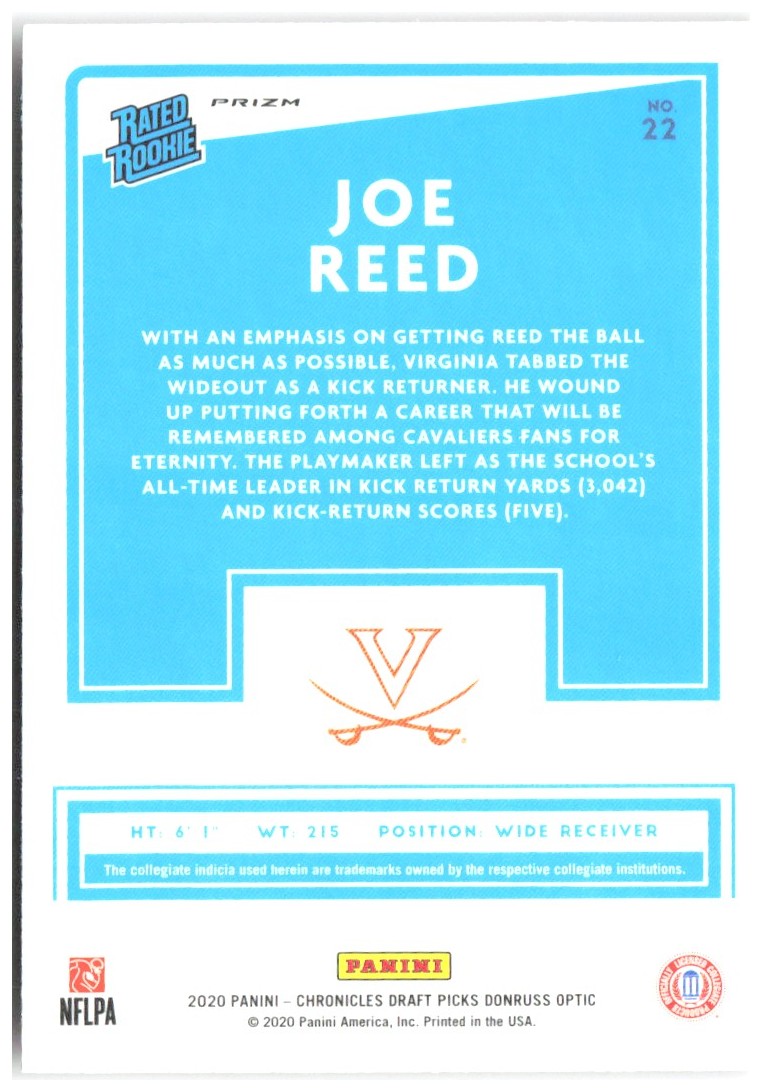 Joe Reed Panini Chronicles Draft Picks Optic Rated Rookies Red 22 2020 Virginia