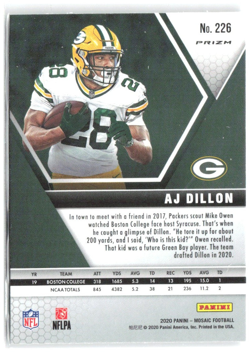 AJ Dillon Panini Mosaic - Prizm 226 2020 Green Bay Packers