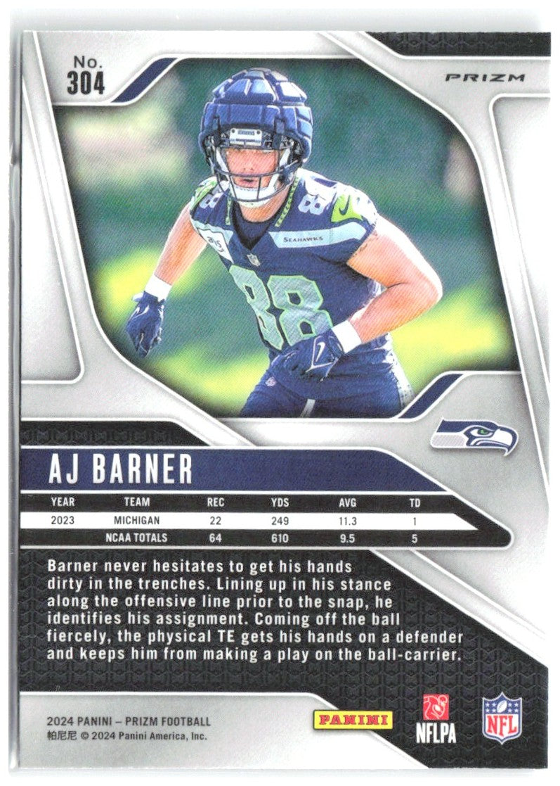 AJ Barner Panini Prizm - Silver 304 2024 Seattle Seahawks