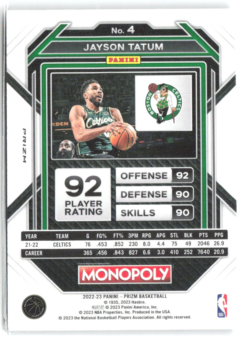 Jayson Tatum Panini Prizm Monopoly - GO Space 4 2022-23 Boston Celtics