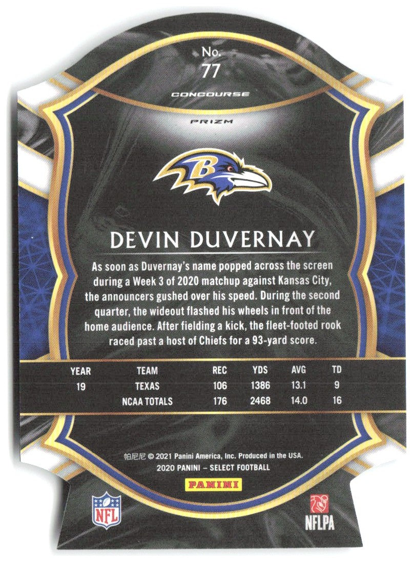 Devin Duvernay Panini Select - Purple Prizm Die Cut 77 2020 Baltimore Ravens
